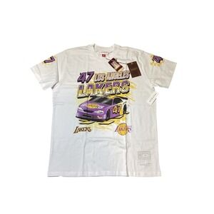 Mitchell & Ness Lakers T-Shirt Mens M White NWT NBA Speedway Indy Car Graphic